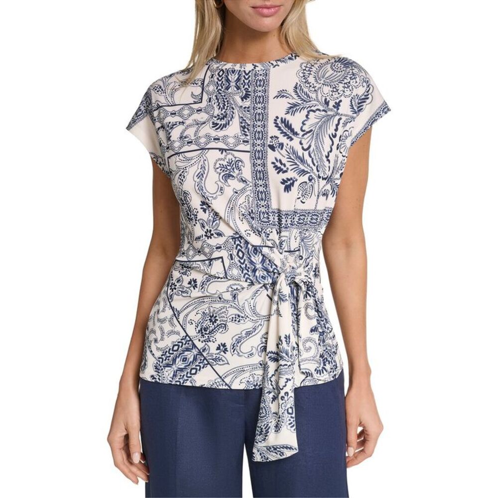 Halston Womens  Short Sleeve Printed Top